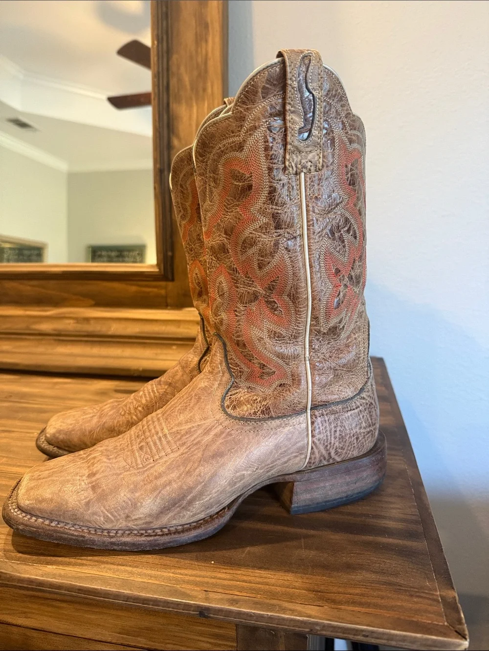 Ariat Brown Leather Western Boots with Orange Accents